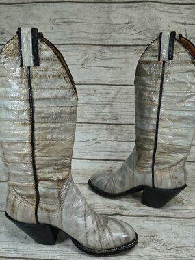 Sanders Bootmakers Vintage Eel Skin Tall Western Boots Off White Women 7.5